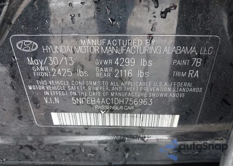 2013 Hyundai Sonata Gls from USA, damaged, VIN 5NPEB4AC1DH756963